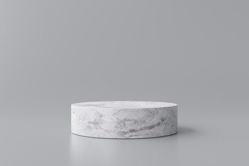 White marble product display on gray background with modern backdrops studio. Empty pedestal or...