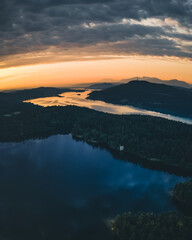 lake woerthersee aerial view in summer during sunrise