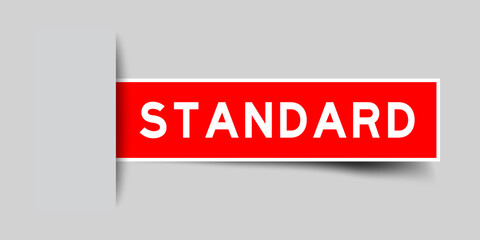 Inserted red color sticker label with word standard on gray background