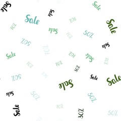 Light Blue, Green vector seamless cover with symbols of 30, 50, 70 % sales. Illustration with signs of sales on abstract template. Backdrop for ads, leaflets of Black Friday.