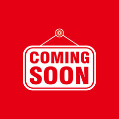 Simple flat red and white hanging tag with text coming soon illustration template vector
