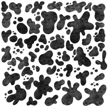 Ink drops and drips. Watercolor black cartoon blobs collection textured illustration.