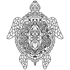 Hand drawn of turtle in zentangle style