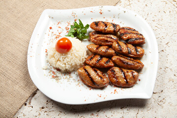 fried meatballs and rice pilaf
