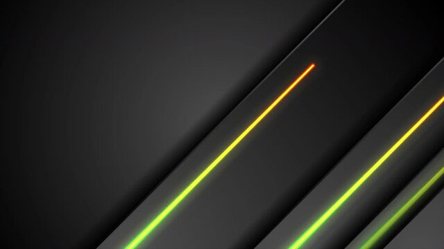 Black tech abstract motion design with yellow and green neon glowing light. Concept modern futuristic background. Seamless looping. Video animation Ultra HD 4K 3840x2160