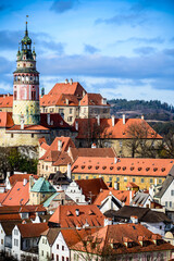 The aerial view on the historic city of Cesky Krumlov in Czech republic.