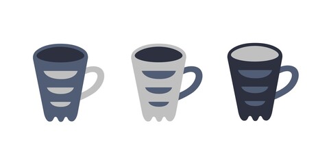 Vector stock set of three mugs in colorful flat style isolated on white background. Modern design 
