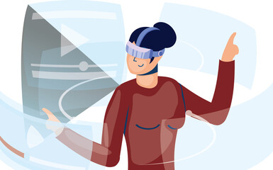 woman using reality virtual tech in interactive display