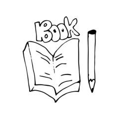 doodle book  and pencil vector illustration in sketch style.