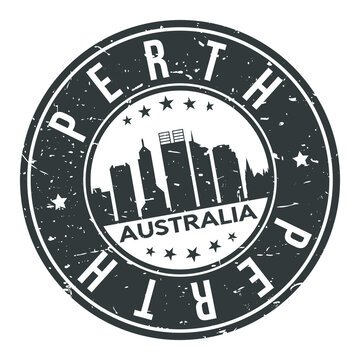 Perth Australia Round Stamp Icon Skyline City.