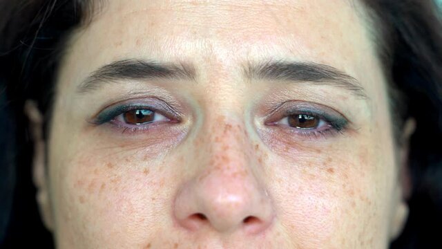 Close up eyes of woman crying with tear