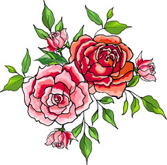 Roses with leaves and buds element design