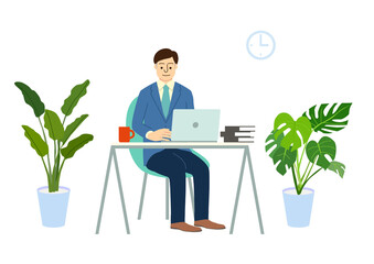 パソコンで仕事をする男女のビジネスマンアイコン背景 Wall Mural Rrice