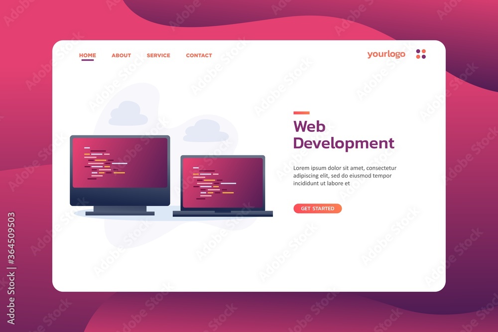 Fototapete web development website template design. modern vector illustration concept of web page design for w