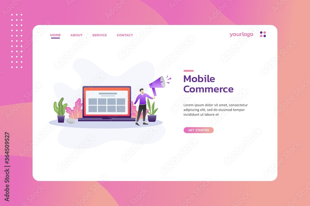Fototapete mobile commerce website template design. modern vector illustration concept of web page design for w