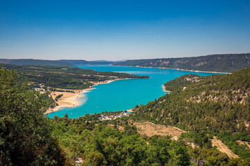 Aerial view of the blue lake.