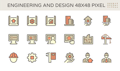 Engineering and architecture vector icon set design,  48X48 pixel perfect and editable stroke.