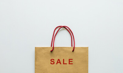 shopping bag on white background. space for text. flat lay