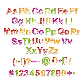 Hand drawn colorful typeface. Painted vector characters: lowercase and uppercase. Typography alphabet for your designs: logo, typeface, card