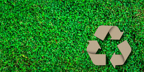 Eco environment concept, Recycle paper icon on green leaves background. copy space