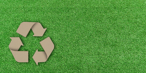 Eco environment concept, Recycle paper icon on green lawn background. copy space