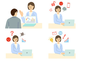 パソコン・ポイントを説明する女性ビジネスマン上半身セット