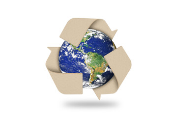 Environment concept. globes and recycle icon isolated on white background. Elements of this image...