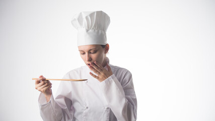 Chef woman. Isolated over white background