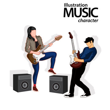 Illustration of band musician performing with guitar