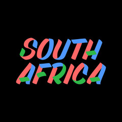 South Africa sign brush paint lettering on black background. Design templates for greeting cards, overlays, posters
