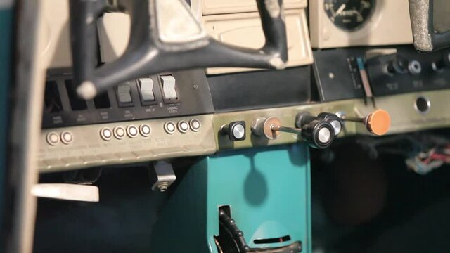 Old single-engine airplane instrument panel.