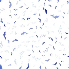 Light BLUE vector seamless background with dolphins. Isolated sea dolphins on white background. Pattern for marine leaflets.