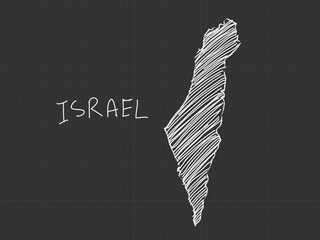 Israel map freehand sketch on black background.