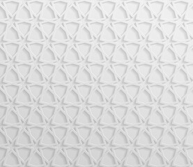 Seamless symmetrical abstract vector background in arabian style made of emboss geometric shapes with shadow.