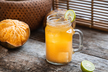 exotic fruit juice from Bel fruit or wooden Apple called in India Bel Ka Sharbat. cold fruit drink...