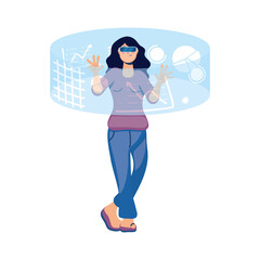 woman using reality virtual tech in interactive display