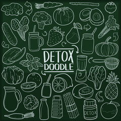 Detox Nutrition Diet. Chalkboard Doodle Icons. Sketch Hand Made Design Vector Art.