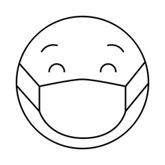 emoticon with medical mask line style icon vector design