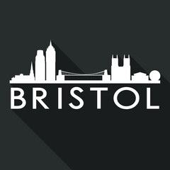 Bristol Full Moon Night Skyline Silhouette Design City Vector Art.