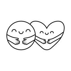 Heart and circle with arms cartoons line style icon vector design