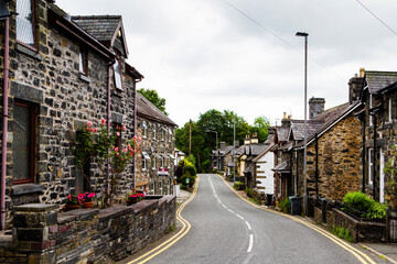 BETWS-Y-COED - WALES - AUGUST 30, 2017: Old stone houses by in old peaceful village  in Snowdonia National Park, England, United Kingdom