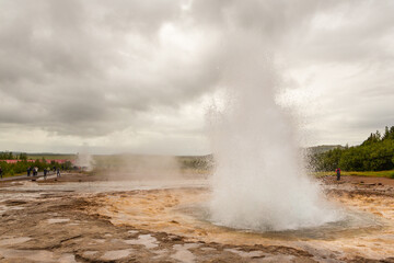 Geothermal area in the Haukadalur Valley, Strokkur Geyser, Iceland.