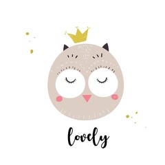Cute cartoon owl card. Vector illustration for print or baby shower invitations.