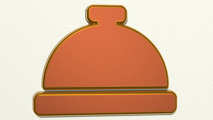 Obraz premium FOOD SIGN on the wall. 3D illustration of metallic sculpture over a white background with mild texture. fresh and healthy