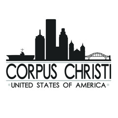 Fototapeta na wymiar Corpus Christi Texas USA Skyline Silhouette Design City Vector Art Famous Buildings.