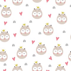 Seamless cute cartoon owls pattern. Vector illustration background