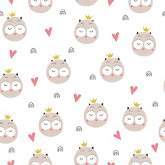 Obraz premium Seamless cute cartoon owls pattern. Vector illustration background