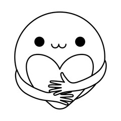 Obraz premium Circle cartoon with arms hugging heart line style icon vector design