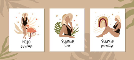 Vector summer girls for print, poster, background, banner, card