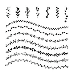 Hand drawn vector line border set. Pattern brush and elements